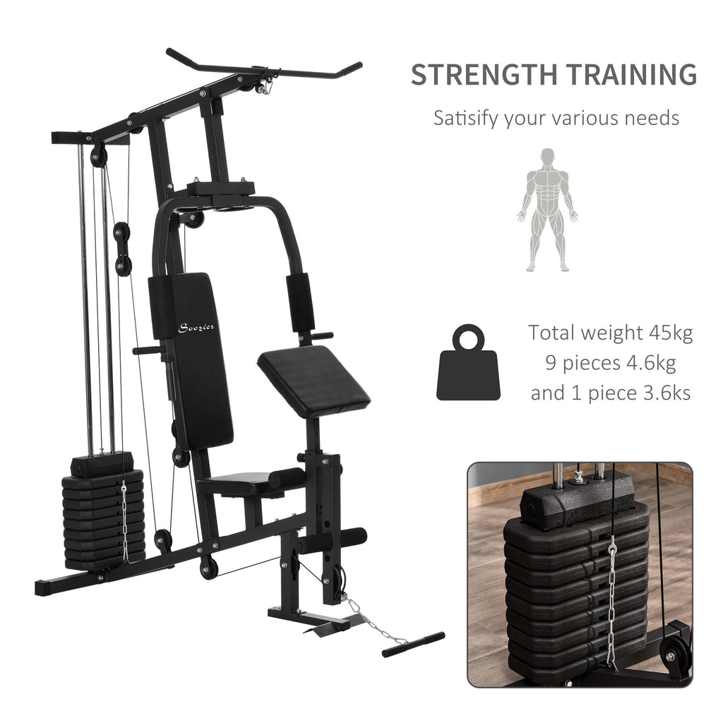 Strength Training Multifunction Machine Fitness Black 58.25"L x 42.5"W x 81.5"H Black Steel