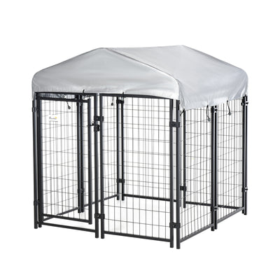 Medium-sized Outdoor Dog Kennel Galvanized Steel Fence with UV-Resistant Oxford Cloth Roof & Secure Lock 47.25