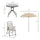 6 Piece Patio Dining Set for 4 with Umbrella, 4 Folding Dining Chairs & Round Glass Table for Garden, Backyard and Poolside, Beige
