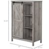 Accent Cabinet, Kictchen Cupboard Storage Cabinet, 3-Tier Organizer with Barn Door and Adjustable Shelf, Grey Oak
