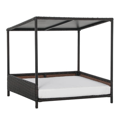 Wicker Dog House Raised Rattan Puppy Bed Cat Shelter for Indoor Outdoor Patio Pet Sofa with Removable Cushion for Medium-Sized Pet, Brown