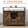 Industrial Sideboard, Buffet Cabinet with Sliding Barn Doors, Storage Cabinets, Stemware Racks, Drawer for Kitchen, Home Bar, Rustic Brown
