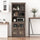 71" Bookcase Storage Hutch Cabinet with Adjustable Shelves and Glass Doors for Home Office, Kitchen, Living Room, Natural Wood