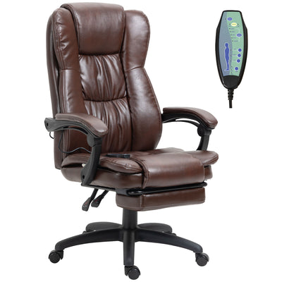Leather Office Chair, High Back Executive Office Chair with 6 Point Vibration, 5 Modes and Retractable Footrest, Massage Office Chair, Brown