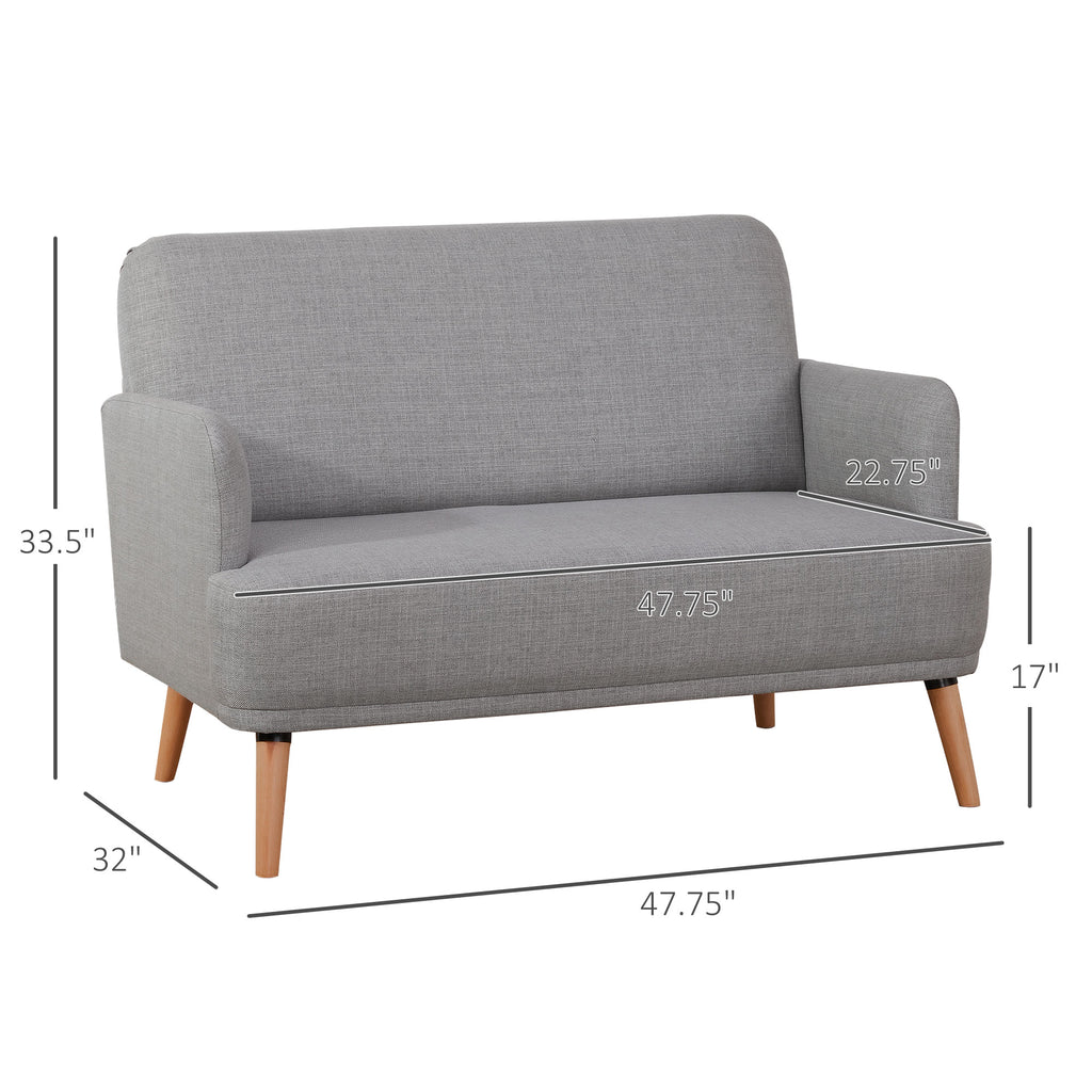 48" Loveseat Sofa for Bedroom, Modern Love Seats Furniture, Upholstered Small Couch for Small Spaces, Grey