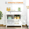 Sideboard Buffet Cabinet, Storage Cupboard with Glass Doors, Adjustable Shelf and 2 Drawers for Kitchen, White
