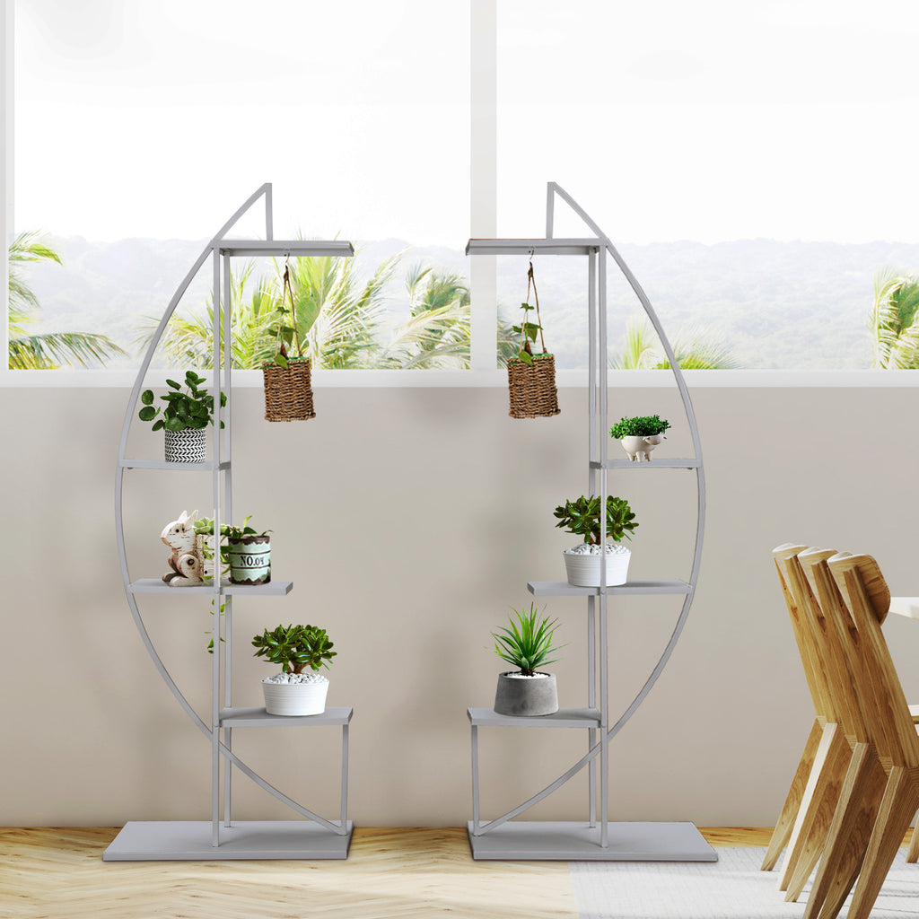 5 Tier Metal Plant Stand Half Moon Shape Ladder Flower Pot Holder Shelf for Indoor Outdoor Patio Lawn Garden Balcony Decor, 2 Pack, Grey