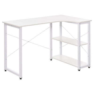L-Shaped Computer Desk Home Office Corner Desk Study Workstation Table with with Wide Desktop, 2 Side Shelves, Steel Frame, White