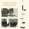 Floor To Ceiling Cat Tree, 5-Tier Cat Climbing Tower, 95''-106'' Height Adjustable with  Hammock, Scratching Post & Toy Ball, Black/Cream