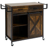 Rustic Farmhouse Kitchen Cart, Rolling Storage Island with Adjustable Shelf, Sliding Barn Door Cabinet