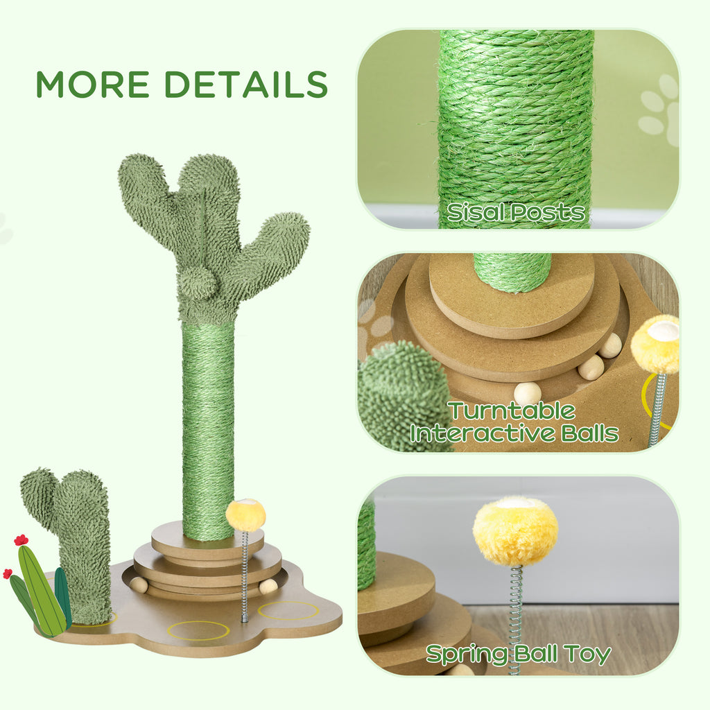 23.5" Cactus Cat Scratching Post with Ball Toy, Cute Cat Scratching Post with Extreme Stability, Cactus Cat Tree for Indoor Cats