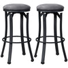 Bar Stools Set of 2, Vintage Barstools with Footrest, Microfiber Cloth Bar Chairs 29" Seat Height with Powder-coated Steel Legs, Dark Grey