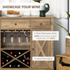 Farmhouse Coffee Bar Cabinet, Wine Cabinet with 3 Drawers, Sideboard Buffet Cabinet with X-Shaped Wine Rack and Stemware Holder, Rustic Oak Grain