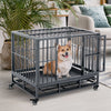 36" Heavy Duty Dog Crate Dog cage Kennel with Lockable Wheels, Double Door and Removable Tray, Grey