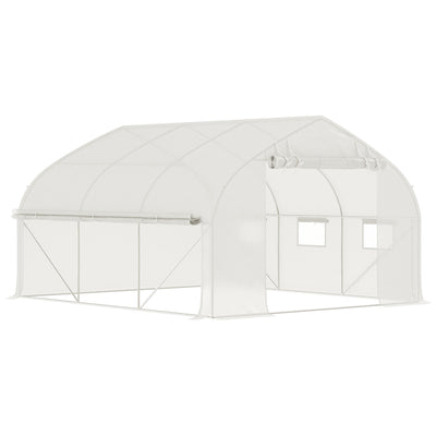 11.5' x 10' x 6.5' Walk-in Tunnel Greenhouse with Zippered Mesh Door, 7 Mesh Windows & Roll-up Sidewalls, Upgraded Gardening Plant Hot House with Galvanized Steel Hoops, White