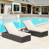 Outdoor Lounge Chairs Set of 2 with 5-Level Angles Adjust Backrest, Thick Cushions, & Matching Table, for Pool Side, Beach, Yard, Brown