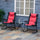 3 Piece Outdoor Patio Furniture Set with Glass Coffee Table & 2 Folding Padded Rocking Chairs, Bistro Style for Porch, Camping, Balcony, Red