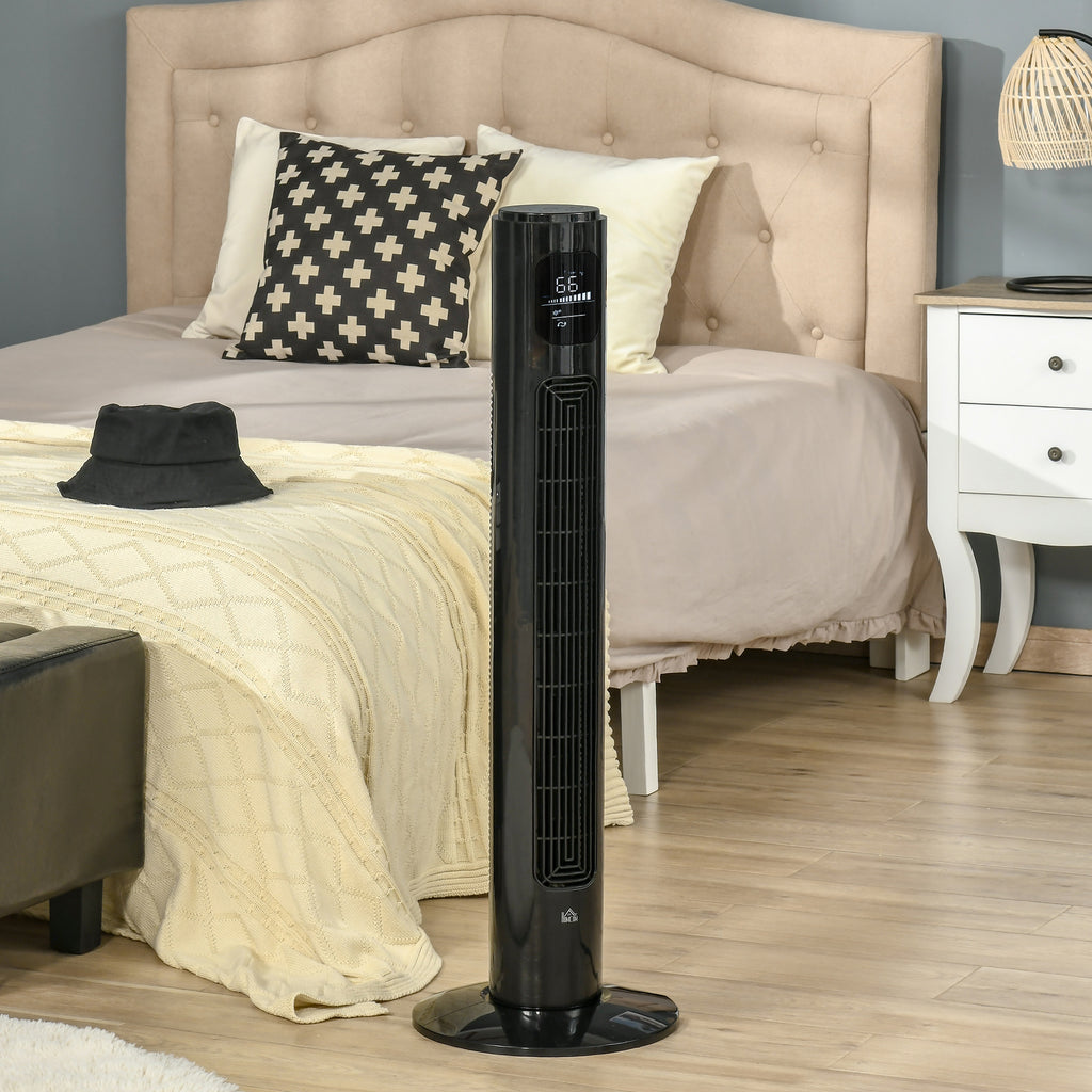 38" Tower Fan Cooling for Bedroom with 3 Speeds, 12H Timer, 70Â°  Oscillating, LED Panel, and Remote Control, Black
