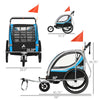 Blue 3-in-1 Bike Trailer for Kids, Running Stroller with 2 Seats, Jogging Cart with 5-Point Harness, Storage Units