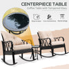 3-Piece Rocking Chair Bistro Set, Wicker Conversation Set, Patio Rattan Furniture Set with Tempered Glass Side Table for Backyard, Khaki