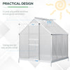 6' x 6' Aluminum Greenhouse, Polycarbonate Walk-in Greenhouse Kit with Adjustable Roof Vent, Rain Gutter and Sliding Door, Silver