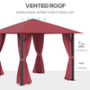 10' x 10' Patio Gazebo Aluminum Frame Outdoor Canopy Shelter with Sidewalls, Vented Roof for Garden, Lawn, Backyard and Deck, Wine Red
