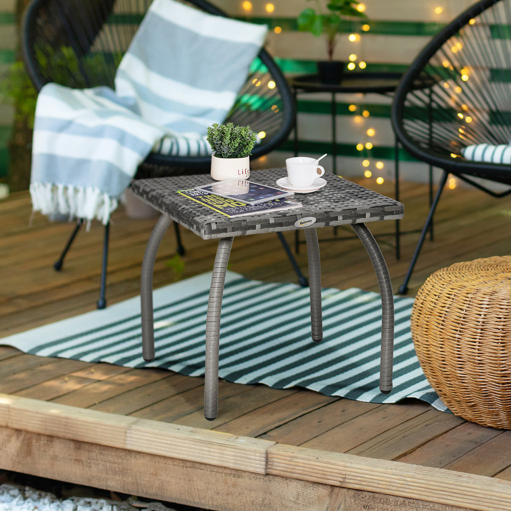 Rattan Wicker Side Table, End Table with All-Weather Material for Outdoor, Garden, Balcony, or Backyard, Gray