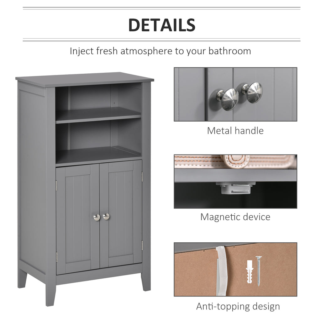 Bathroom Floor Cabinet, Free Standing Side Cabinet Storage Organizer with Double Doors and Adjustable Shelves for Living Room Entryway, Grey