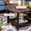 Vintage Industrial Coffee Table with Under-Top Storage Shelves and Rounded Corners, Dark Wood Color