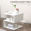 Lift Top Coffee Table Modern Designer S-Shaped Accent table 3-Tier Side Table Multi Level Accent End Table with 2 Steel Support Poles, White