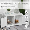Wooden Cat Litter Box Enclosure Kitten House with Nightstand End Table and Storage Rack Magnetic Doors, White