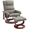 Recliner Chair with Ottoman, Electric Faux Leather Recliner with 10 Vibration Points and 5 Massage Mode, Reclining Chair with Swivel Wood Base, Remote Control and Side Pocket, Grey