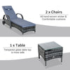 3 Pieces Patio Wicker Chaise Lounge Chair Set, Adjustable PE Rattan Cushioned Lounge Set of 2 with Armrests, Side Table & Moving Wheels, Grey