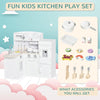 Kids Play Kitchen Set Pretend Wooden Cooking Toy Set with Drinking Fountain, Microwave, Fridge and Accessories for Age 3 Years, White