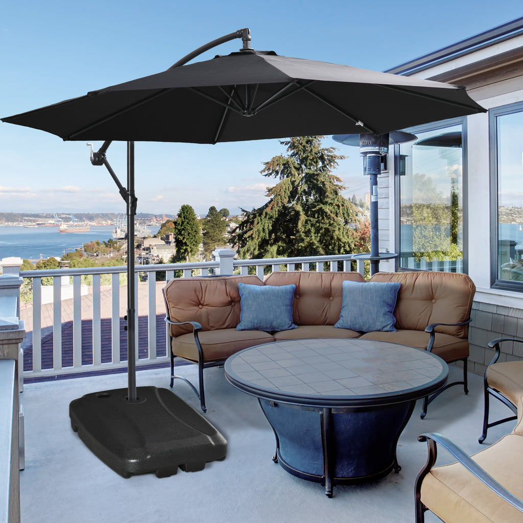 Cantilever Offset Umbrella Base Portable Square Parasol Weights with Wheels, Water and Sand Filled, Up to 165 lbs, Black