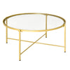 36" Round Coffee Table with Tempered Glass Top, Modern Sofa Table with Metal Frame for Living Room, Gold