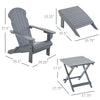 3 Piece Patio Furniture Set Adirondack Chair with Ottoman and Table Folding Design Outdoor Wooden Lounger for Garden, Patio Porch, Grey