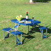 Camping Table with 4 seat Portable Foldable Picnic Table Set with Four Chairs and Umbrella Hole, Aluminum Fold Up Travel Picnic Table, Blue