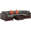 4 Pieces Patio PE Rattan Wicker Sofa Set, Outdoor All Weather 6 Seater Conservatory Furniture, w/ Tempered Glass Coffee Table & Cushions