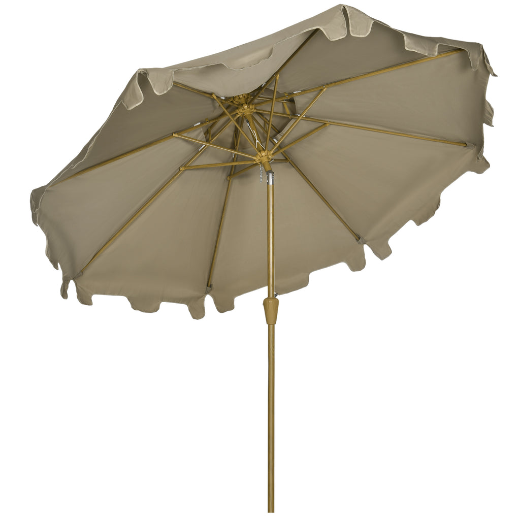 9' Patio Umbrella with Push Button Tilt and Crank, Double Top Ruffled Outdoor Market Table Umbrella with 8 Ribs, for Garden, Deck, Pool, Brown