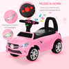 Kids Ride On Push Car, Foot-to-Floor Walking Sliding Toy Car for Toddler with Working Horn, Music, Headlights and Storage, Pink