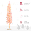 6' Flocked Christmas Trees, Pencil Prelit Artificial Christmas Tree with Snow Downswept Branches, Pink