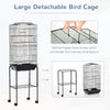 62" Metal Indoor Bird Cage Starter Kit With Detachable Rolling Stand, Storage Basket, And Accessories, Black