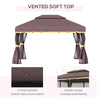 10' x 13' Patio Gazebo, 2-Tier Polyester Roof, Vented Canopy, Mesh, Portable Aluminum Frame for Outdoor, Coffee