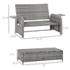 Grey 2 Seater Patio Wicker Lounge Sofa Set, Outdoor PE Rattan Garden Assembled Sun Lounger Daybed Furniture, w/ Storage Footstool & Side Tables
