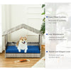 Wicker Dog House Elevated Raised Rattan Bed for Indoor/Outdoor with Removable Cushion Lounge, Dark Blue