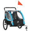 Blue 3-in-1 Bike Trailer for Kids, Running Stroller with 2 Seats, Jogging Cart with 5-Point Harness, Storage Units