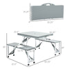 53" Portable Camping Table with Four Chairs and Umbrella Hole, 4-Seats Aluminum Fold Up Travel Picnic Table, Grey