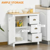 Modern Floor Cabinet, Storage Sideboard, Kitchen Buffet Table with Rubberwood Top, 3 Drawers and Cabinet with Adjustable Shelf, White