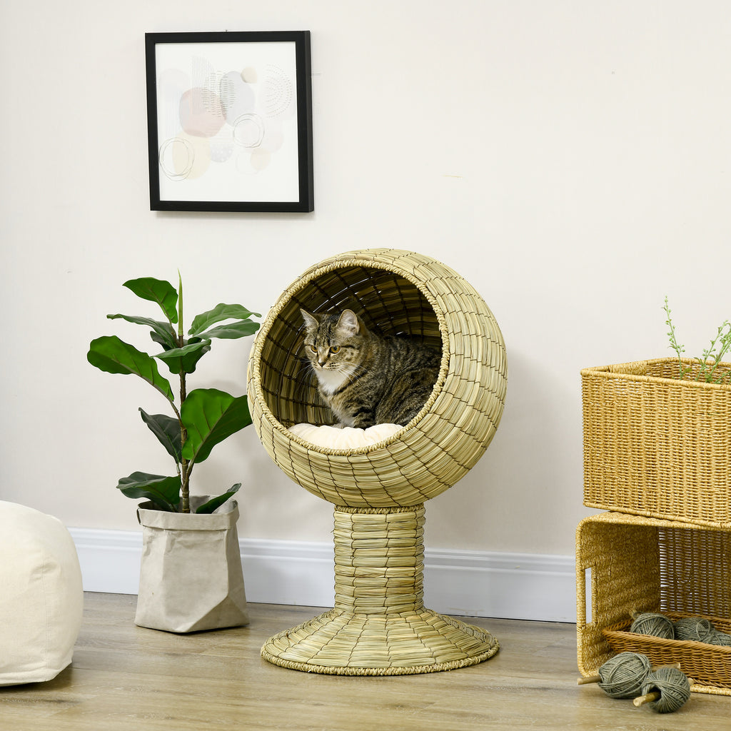 Elevated Cat Condo Pod Kitten House with Stand Cushion, Round, Î¦16" x 28"H, Yellow